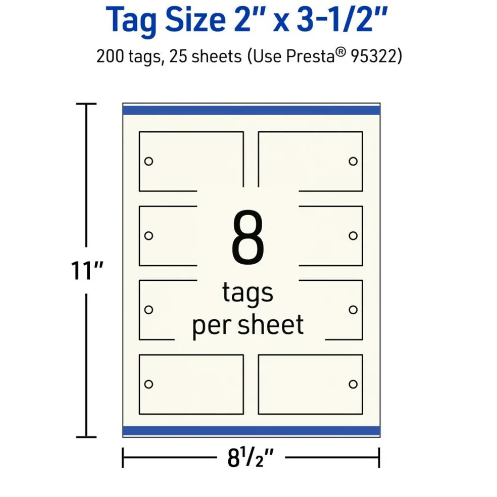2" x 3-1/2" Rectangle, Matte Ivory Printable Tags