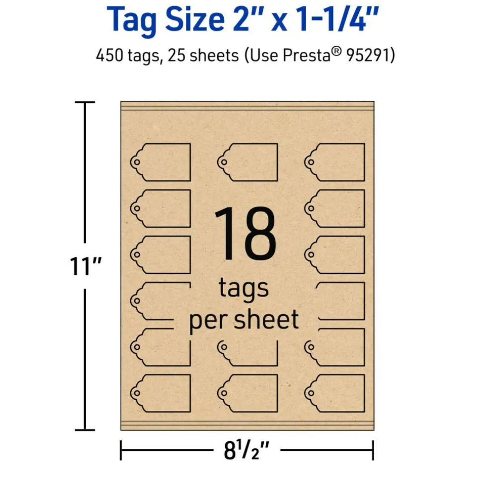 2" x 1-1/4" Rectangle Scalloped Edge, Kraft Brown Printable Tags