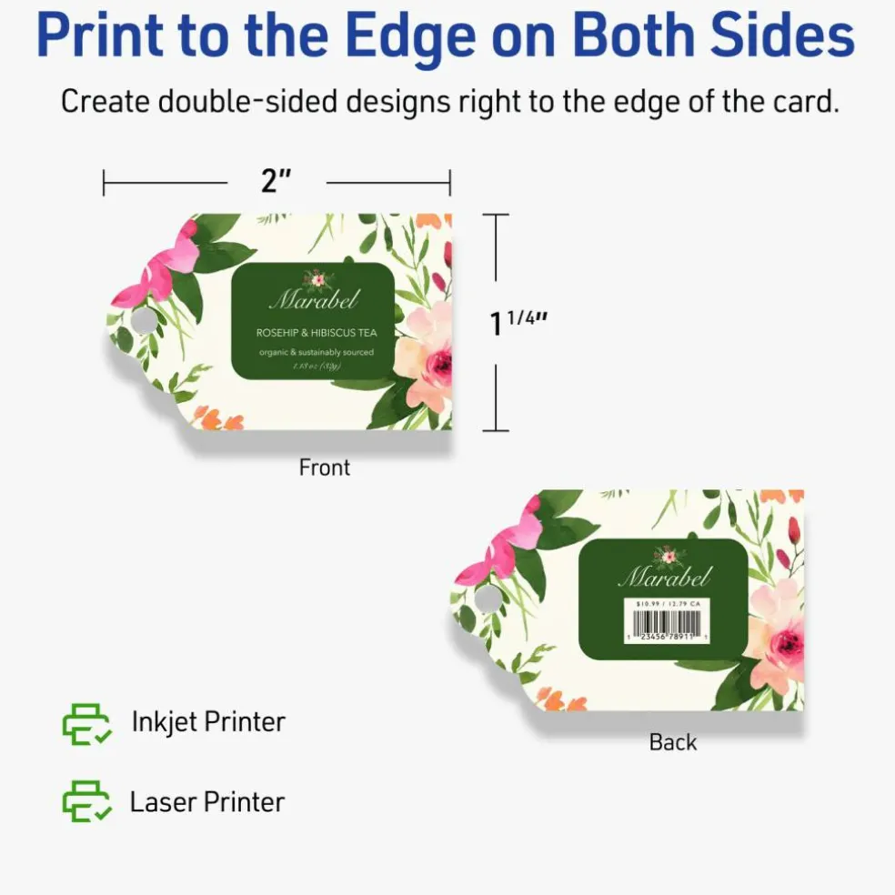 2" x 1-1/4" Rectangle Scalloped Edge, Matte Ivory Printable Tags
