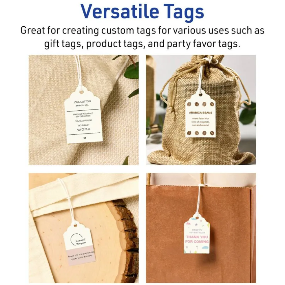 2" x 1-1/4" Rectangle Scalloped Edge, Matte Ivory Printable Tags