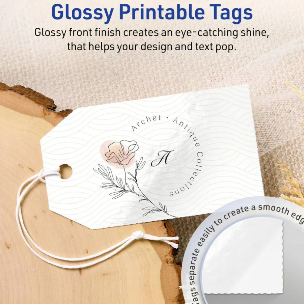 2" x 3-1/2" Rectangular Banner, Glossy White Printable Tags