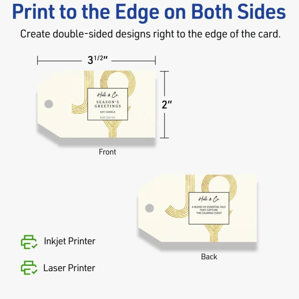 2" x 3-1/2" Rectangular Banner, Matte Ivory Printable Tags
