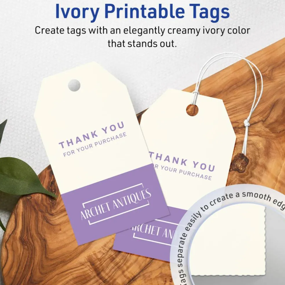 2" x 3-1/2" Rectangular Banner, Matte Ivory Printable Tags