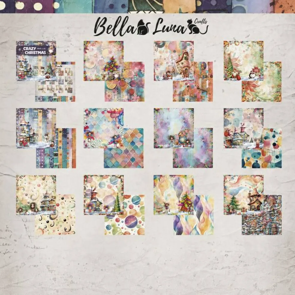 12x12 Scrapbook Paper Pack | CRAZY CHRISTMAS | BellaLuna Crafts | 12 Double Sided Sheets