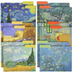 12x Van Gogh Decorative File Folder Letter Size 1/3 Cut Manilla Organizer