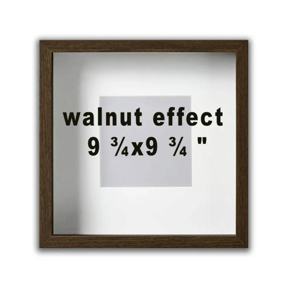 9 ¾x9 ¾" Walnut-Effect Frame with Acid-Free Mat & Plastic Front – Deep Design for Hanging or Standing, ALFTA Hook Compatible