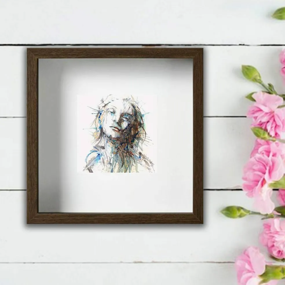 9 ¾x9 ¾" Walnut-Effect Frame with Acid-Free Mat & Plastic Front – Deep Design for Hanging or Standing, ALFTA Hook Compatible