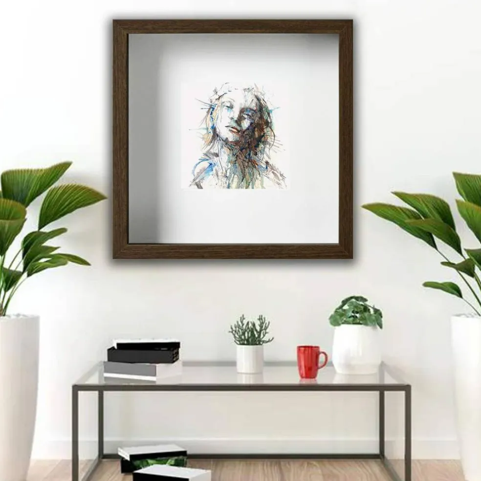 9 ¾x9 ¾" Walnut-Effect Frame with Acid-Free Mat & Plastic Front – Deep Design for Hanging or Standing, ALFTA Hook Compatible