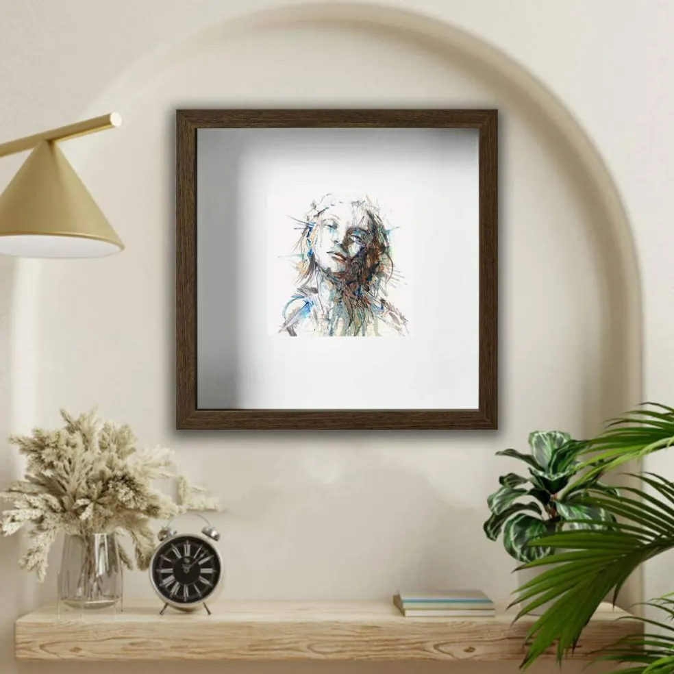 9 ¾x9 ¾" Walnut-Effect Frame with Acid-Free Mat & Plastic Front – Deep Design for Hanging or Standing, ALFTA Hook Compatible