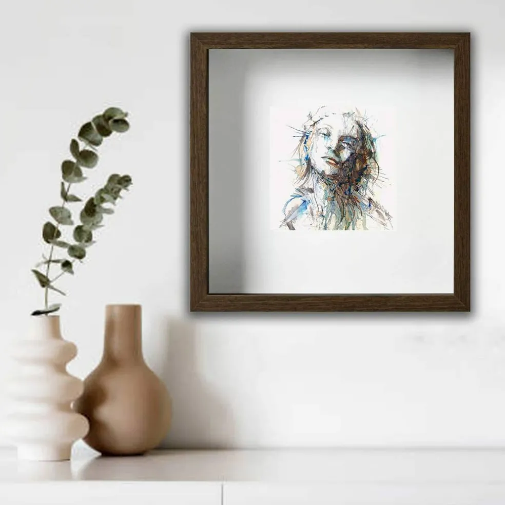 9 ¾x9 ¾" Walnut-Effect Frame with Acid-Free Mat & Plastic Front – Deep Design for Hanging or Standing, ALFTA Hook Compatible