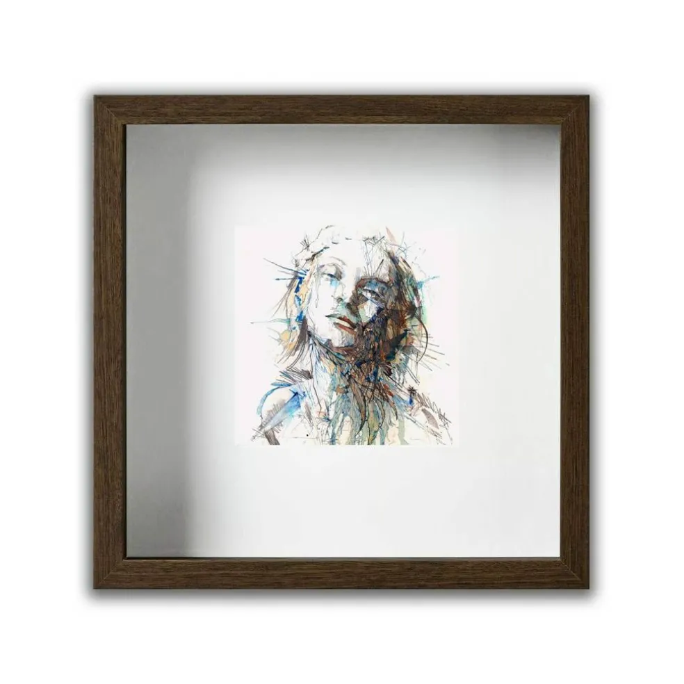 9 ¾x9 ¾" Walnut-Effect Frame with Acid-Free Mat & Plastic Front – Deep Design for Hanging or Standing, ALFTA Hook Compatible