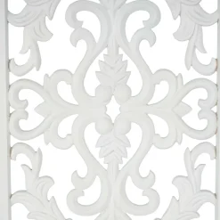 14" x 42" White Floral Carved Panel with Scroll Details Home Wall Décor