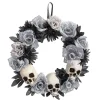 17 1/2" x 17 1/2" White Roses Wreath with Skulls for Wall Displays