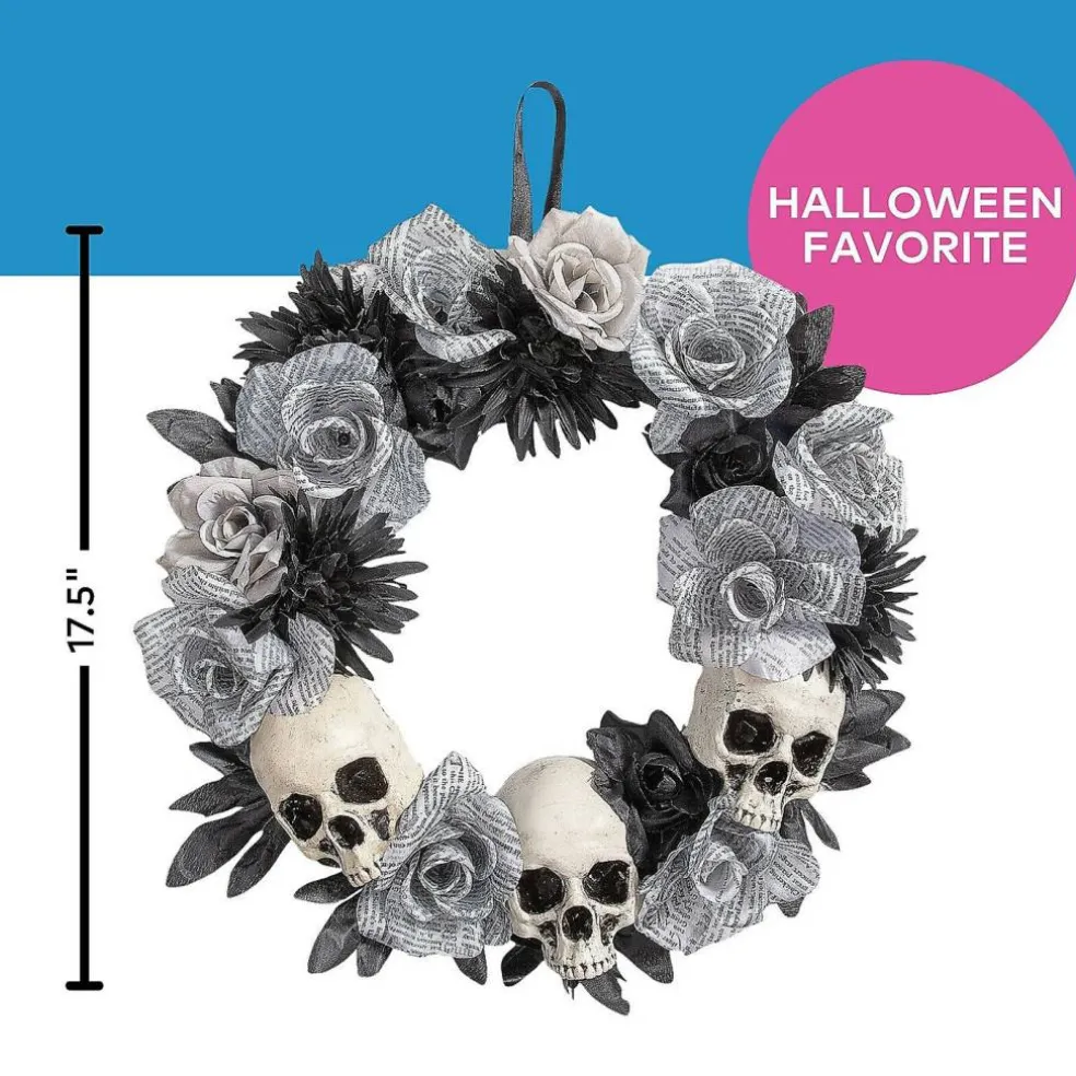 17 1/2" x 17 1/2" White Roses Wreath with Skulls for Wall Displays