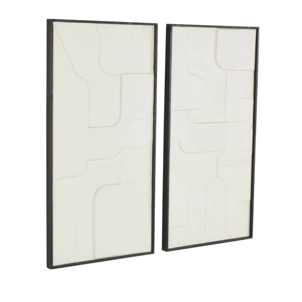 32" x 17" White Wood Geometric Home Wall Décor Set with Black Frame