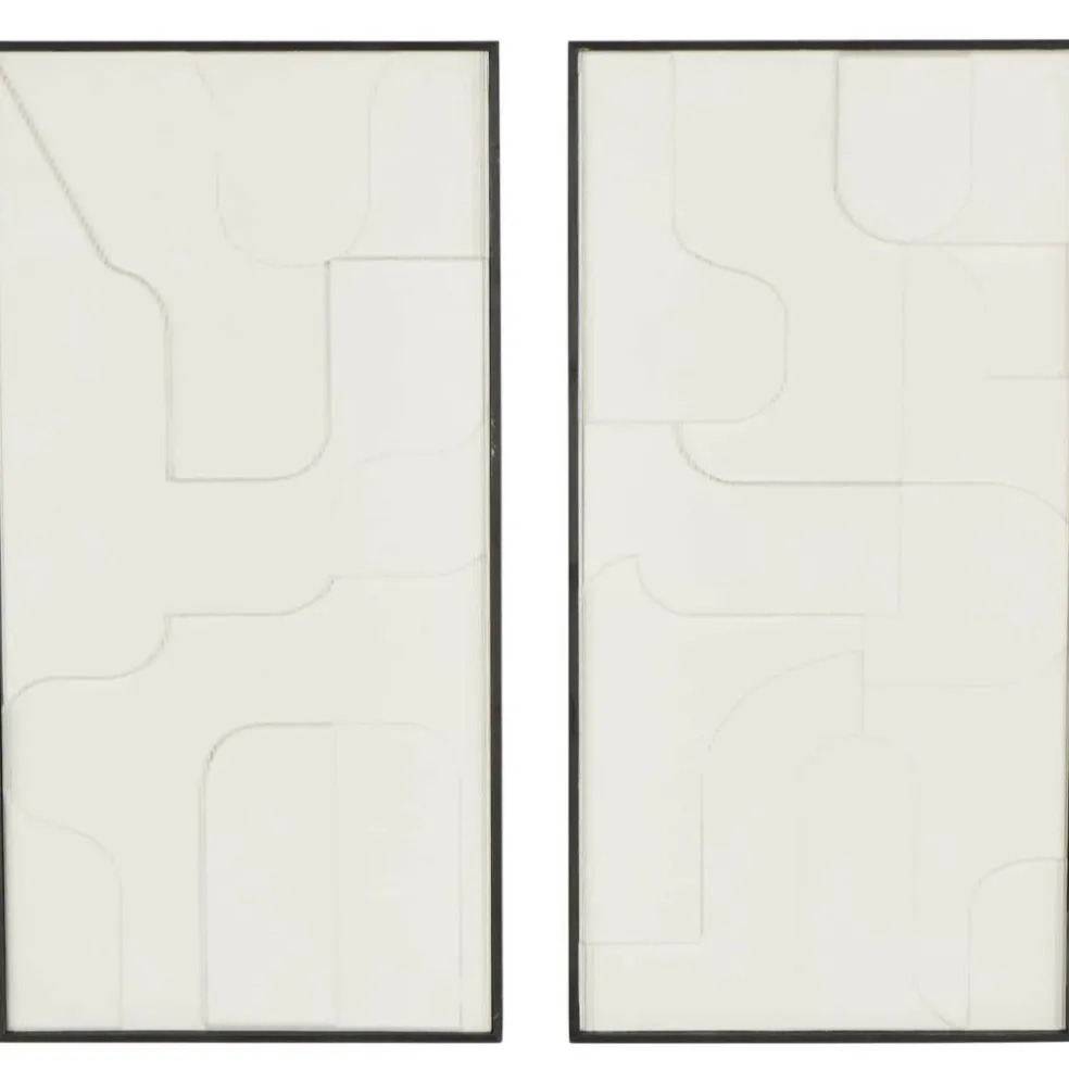 32" x 17" White Wood Geometric Home Wall Décor Set with Black Frame