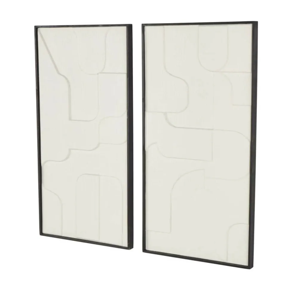 32" x 17" White Wood Geometric Home Wall Décor Set with Black Frame