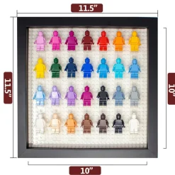 12x12 Wood Shadow Box Display Case Frame for Block Figures | Holds up to 28 Figurines - Display Brackets Included | UV Acrylic and  White Base