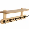25.5" x 6" x 8" Brown Handmade Mango Wood Single Shelf with 5 Hooks