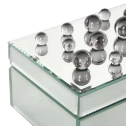 8.25" x 5" x 4.5" Silver Glass Mirrored Decorative Jewelry Box with Black Bubble Textured Balls