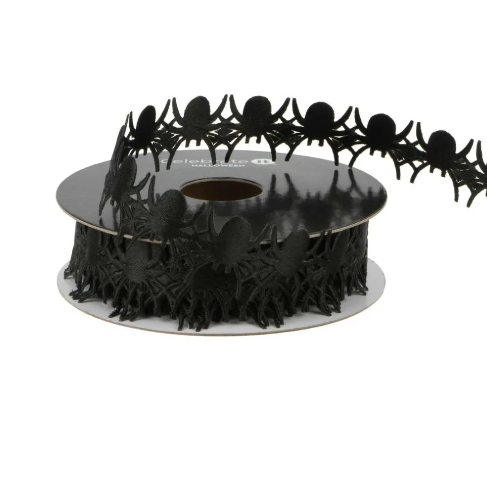 4/5" x 4yd. Black Die Cut Spiders Ribbon by Celebrate It®