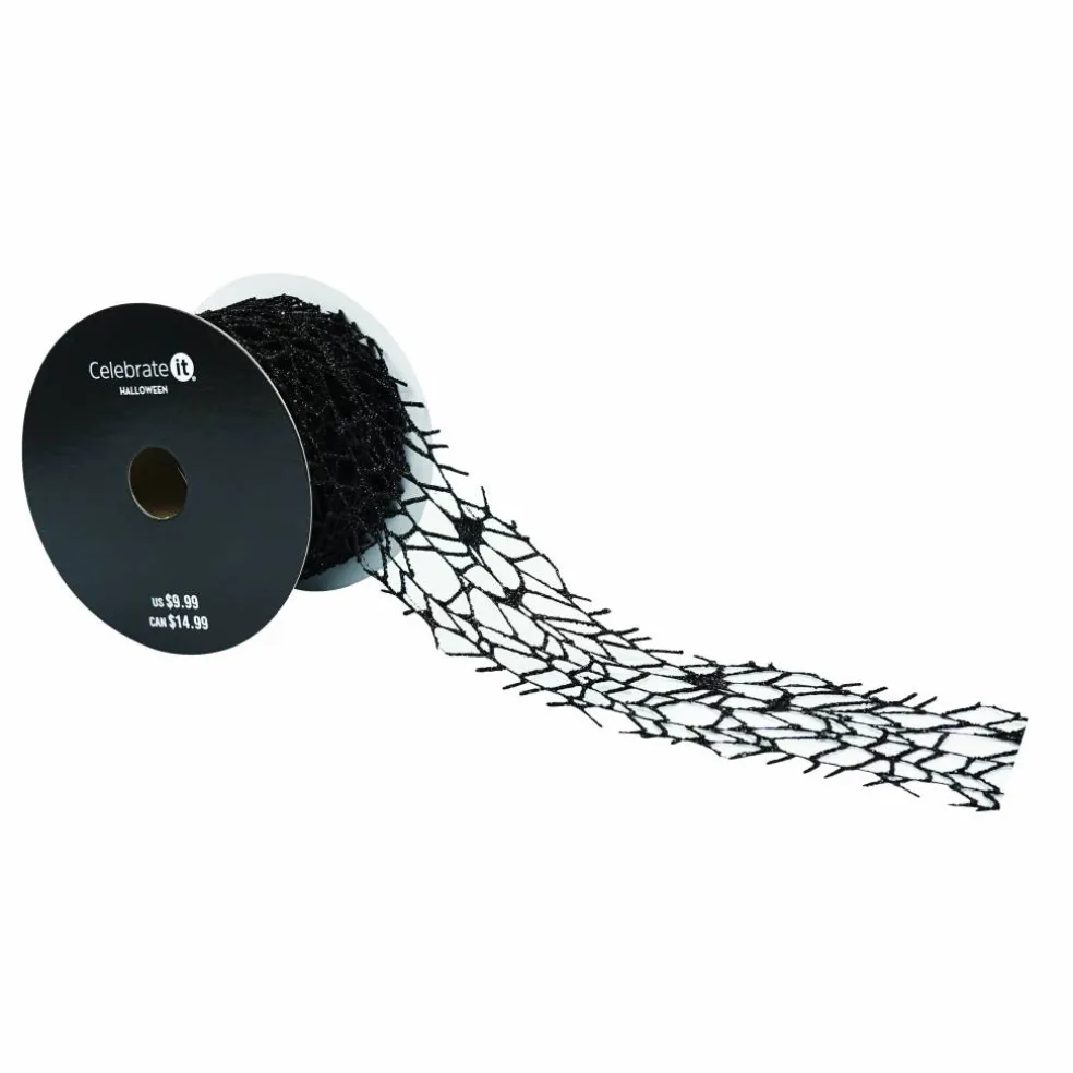 2.5" x 6.6yd. Black Glitter Spiderweb Ribbon by Celebrate It®