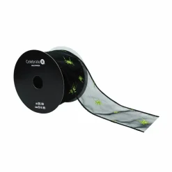 2.5" x 6.6yd. Black & Green Glitter Spiders Wired Sheer Ribbon by Celebrate It®