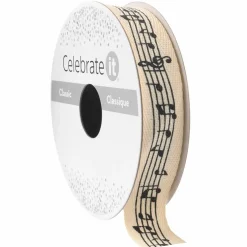 5/8" x 7yd. Black Music Staff Faux Linen Ribbon by Celebrate It® Classic