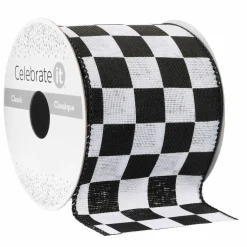 2.5" x 3yd. Black & White Checkered Wired Edge Ribbon by Celebrate It™