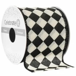2.5" x 3yd. Black & White Diamonds Wired Edge Ribbon by Celebrate It™