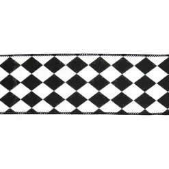 2.5" x 6.6yd. Black & White Diamond Wired Faux Linen Ribbon by Celebrate It®