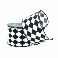 2.5" x 6.6yd. Black & White Diamond Wired Faux Linen Ribbon by Celebrate It®