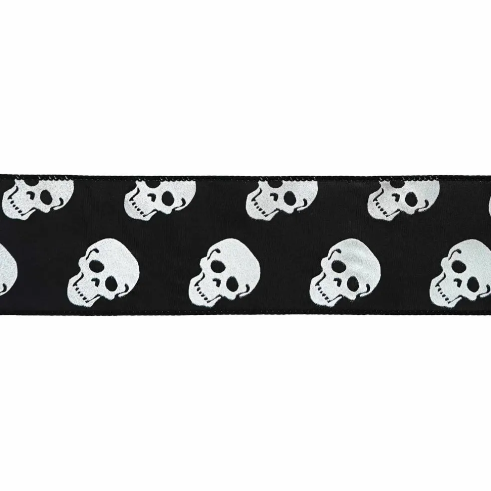 2.5" x 6.6yd. Black & White Skulls Wired Ribbon by Celebrate It®
