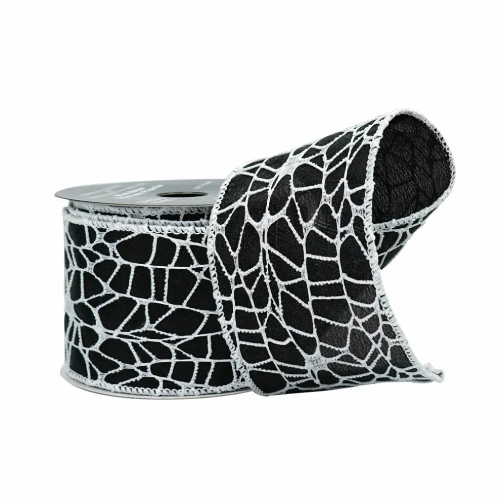 2.5" x 6.6yd. Black & White Spiderweb Wired Taffeta Ribbon by Celebrate It®