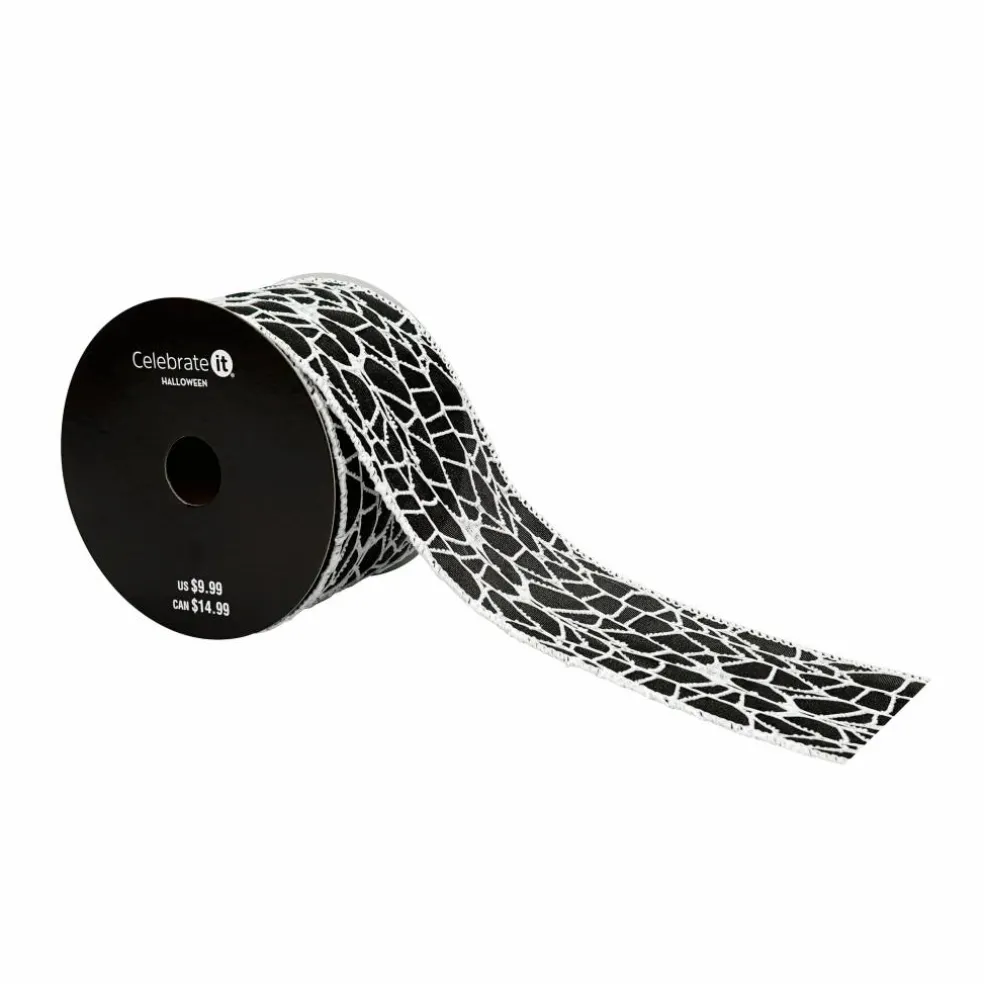 2.5" x 6.6yd. Black & White Spiderweb Wired Taffeta Ribbon by Celebrate It®