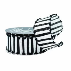 1.5" x 10yd. Black & White Stripes Pom Pom Edged Wired Faux Linen Ribbon by Celebrate It®