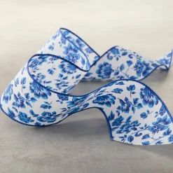 2.5" x 3yd. Blue Chinoiserie Floral Wired Edge Ribbon by Celebrate It™