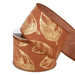 2.5" x 6.6yd. Brown & Gold Leaf Wired Ribbon by Celebrate It®