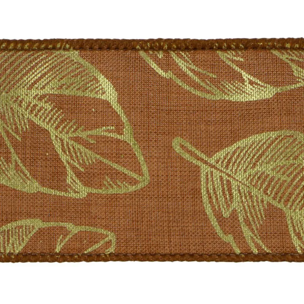 2.5" x 6.6yd. Brown & Gold Leaf Wired Ribbon by Celebrate It®