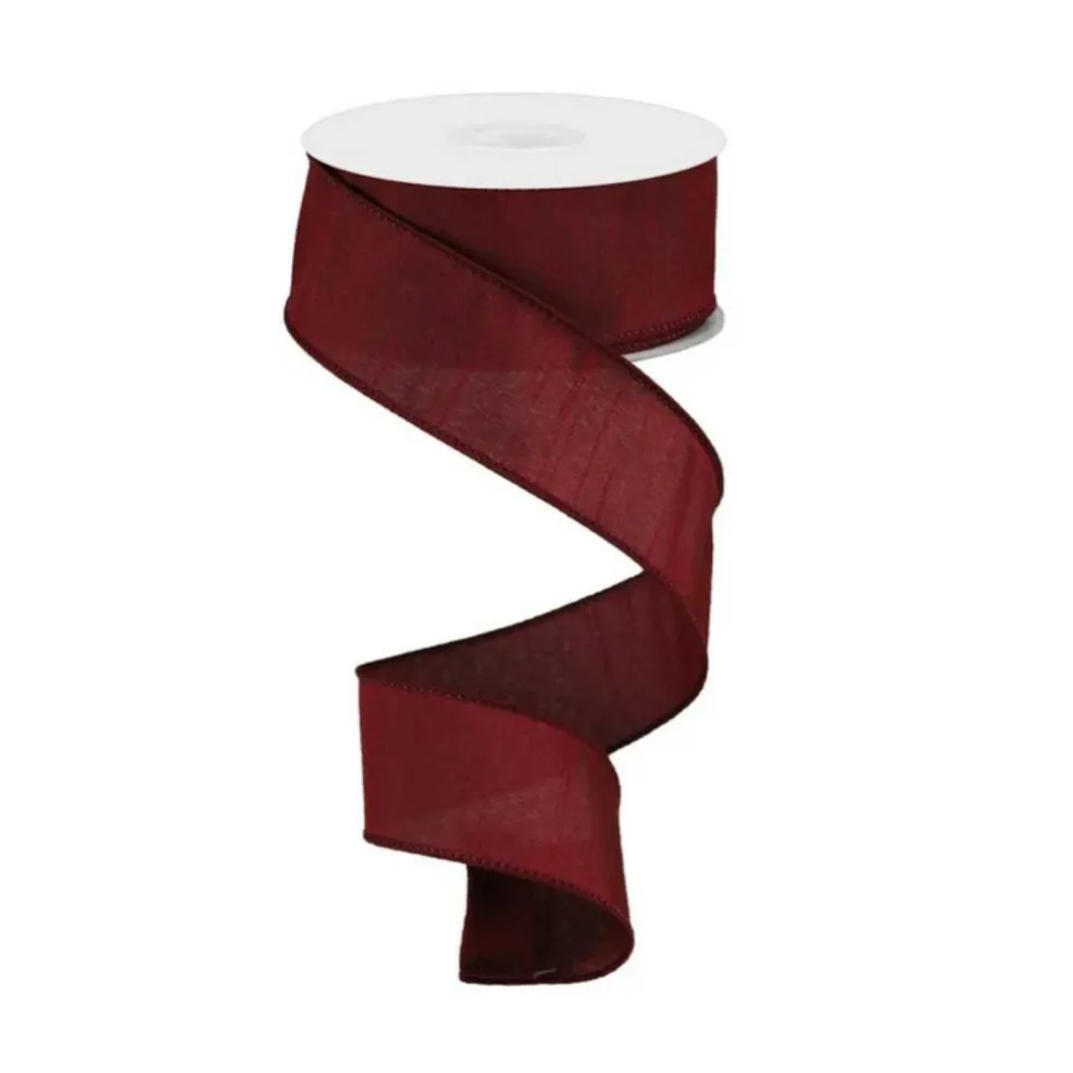 1.5"x10yd Burgundy Faux Dupioni Wired Ribbon – Elegant Red Ribbon for Wreaths & Bows-RD110405