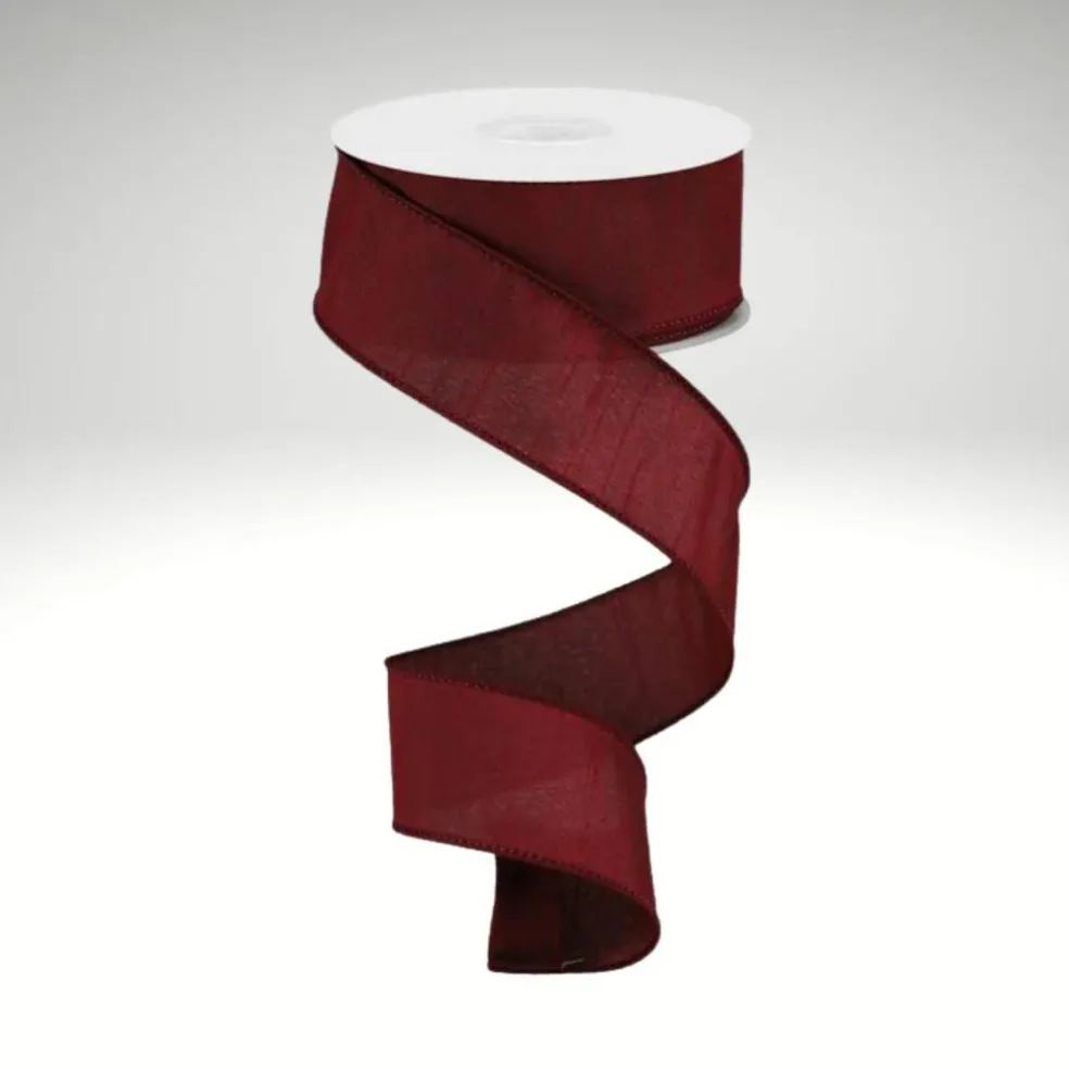 1.5"x10yd Burgundy Faux Dupioni Wired Ribbon – Elegant Red Ribbon for Wreaths & Bows-RD110405
