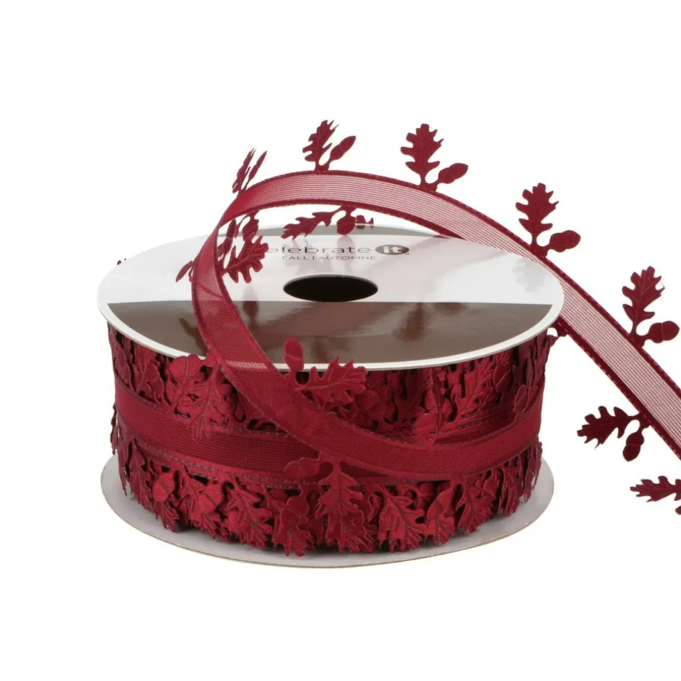 1.5" x 10yd. Burnt Red Leaf Cutout Ribbon by Celebrate It®