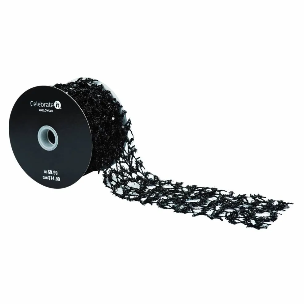 2.5" x 6.6yd. Chunky Black Glitter Web Ribbon by Celebrate It®