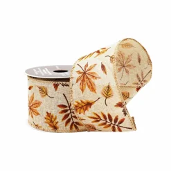 2.5" x 6.6yd. Fall Leaves Wired Faux Linen Ribbon by Celebrate It®