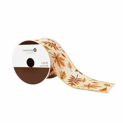 2.5" x 6.6yd. Fall Leaves Wired Faux Linen Ribbon by Celebrate It®