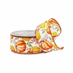 1.5" x 10yd. Fall Pumpkins Wired Pongee Ribbon by Celebrate It®