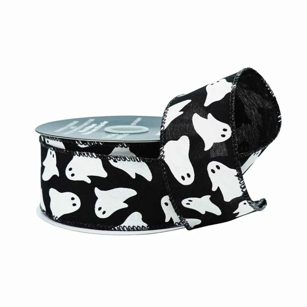 1.5" x 10yd. Glow-in-the-Dark Ghosts Wired Pongee Ribbon by Celebrate It®