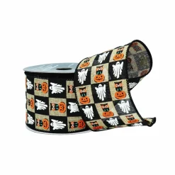 2.5" x 6.6yd. Halloween Check Wired Faux Linen Ribbon by Celebrate It®