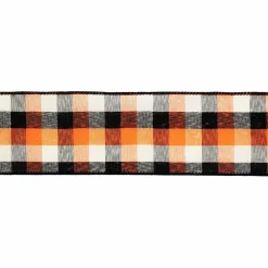 2.5" x 6.6yd. Navy & Orange Plaid Wired Ribbon by Celebrate It®