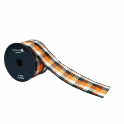 2.5" x 6.6yd. Navy & Orange Plaid Wired Ribbon by Celebrate It®